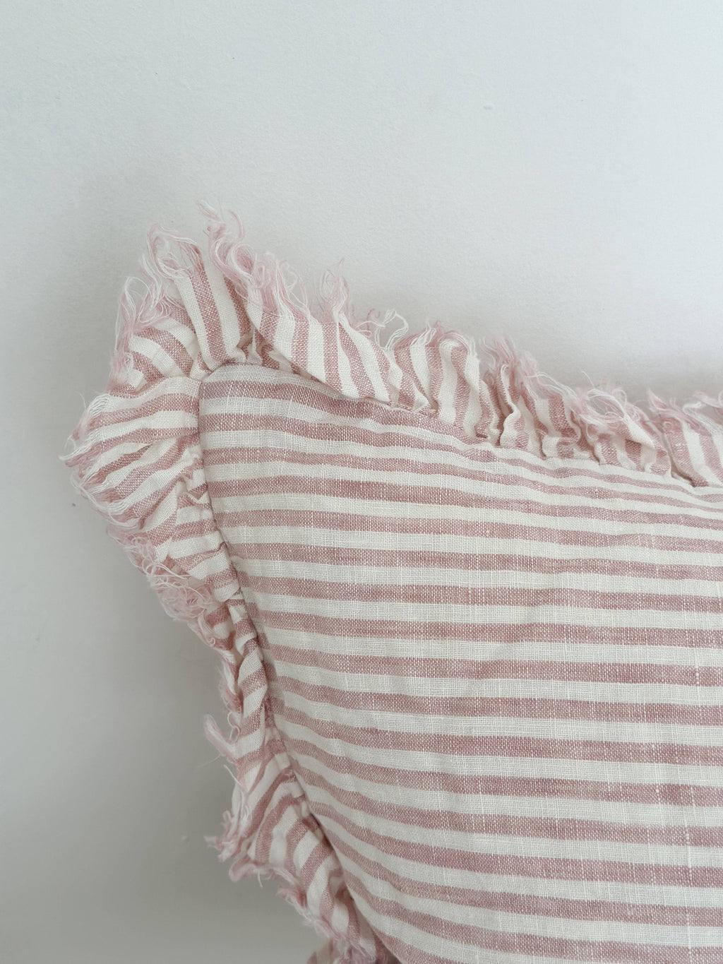 Ellenvale Interiors Pink Stripe Hallie Ruffled Linen Cushion Cover 50x30