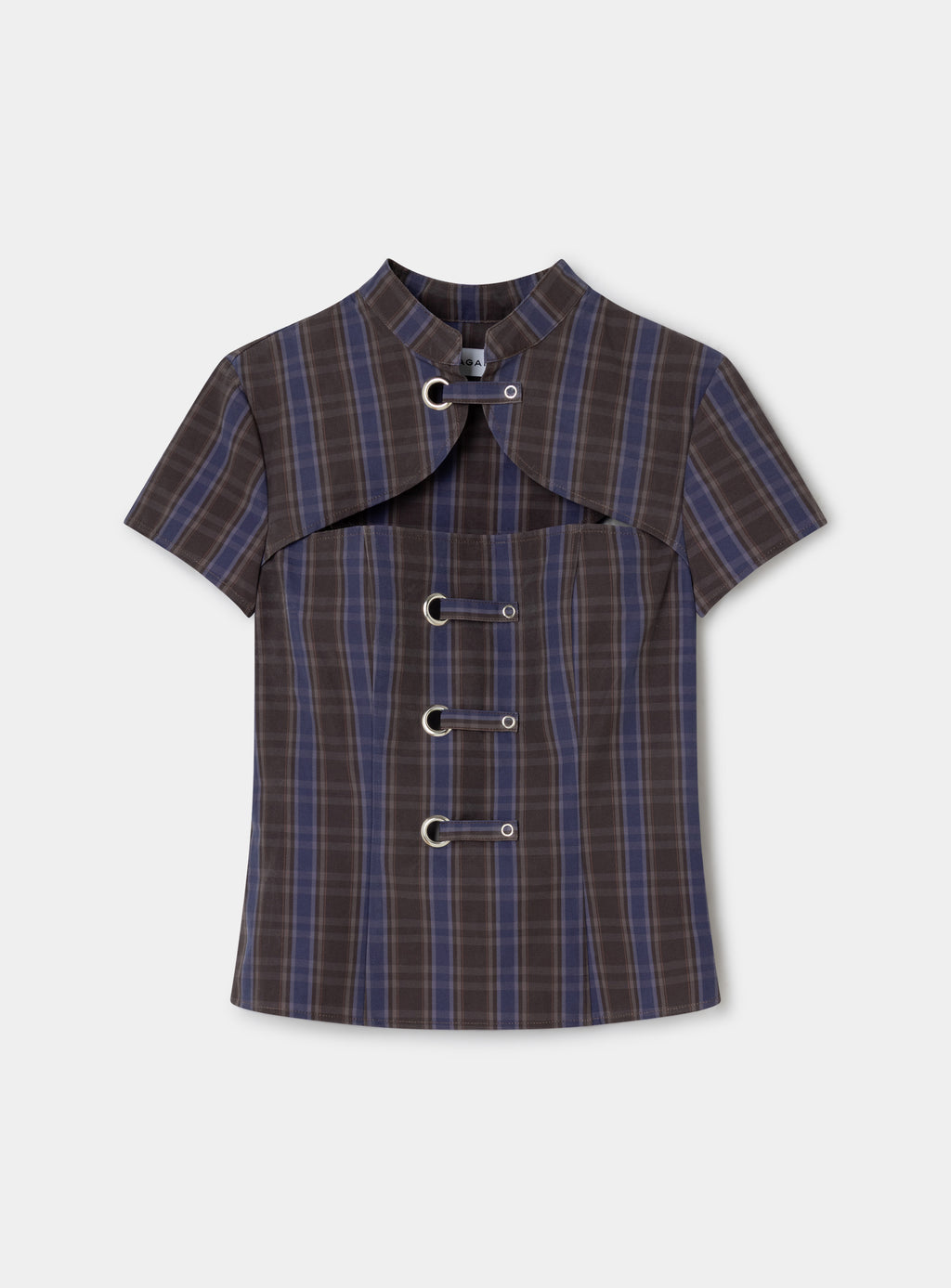LAAGAM Brown Check Azura Squared Mandarin Style Top