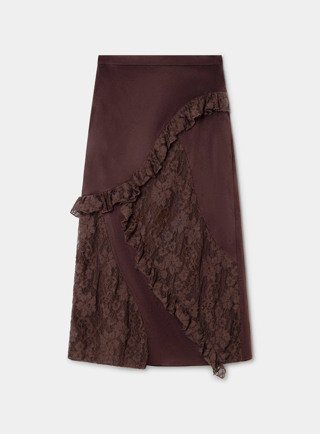 LAAGAM Brown Paols Faux Suede Lace Midi Skirt Pre-Order