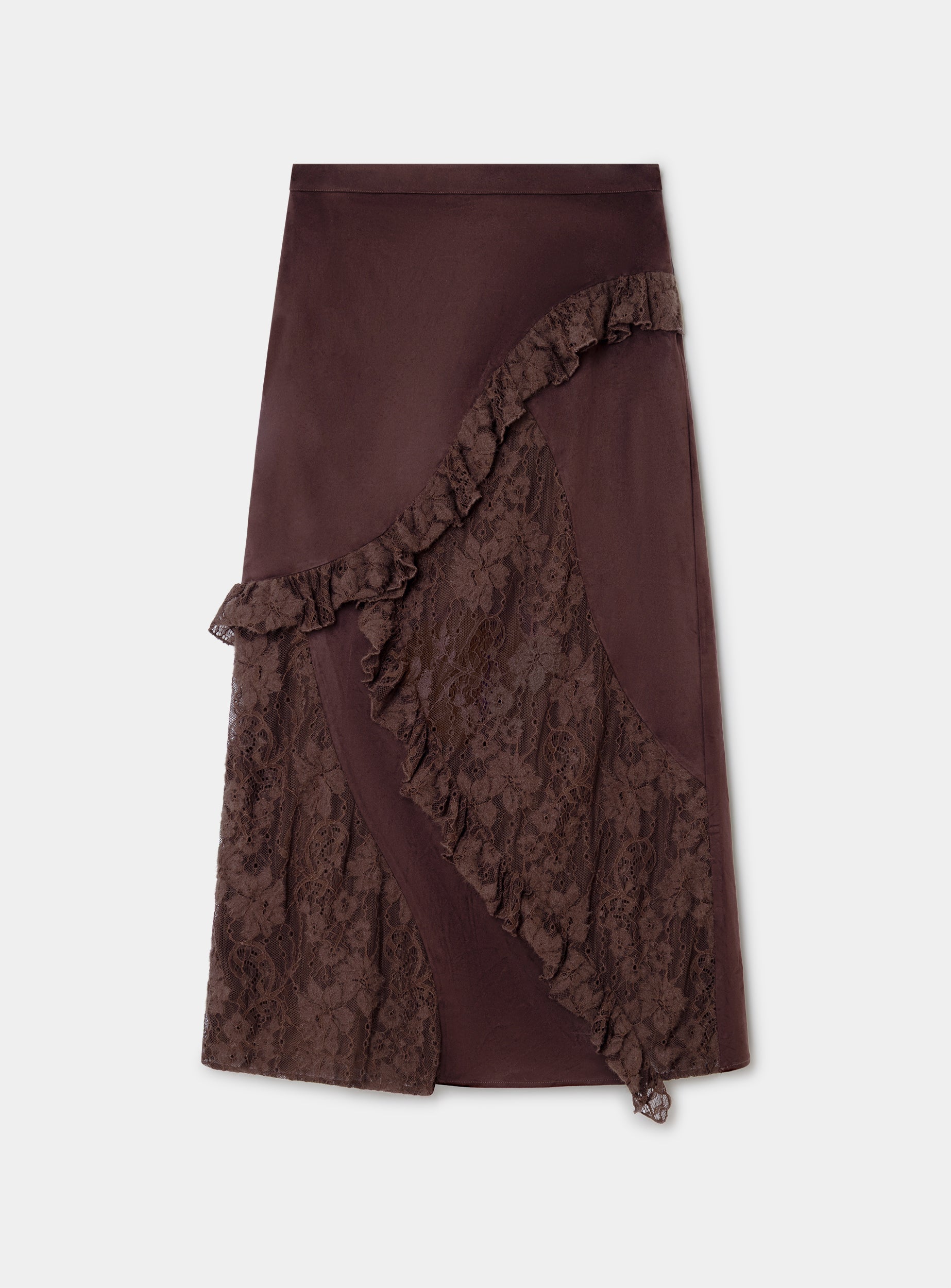 LAAGAM Brown Paols Faux Suede Lace Midi Skirt Pre-Order