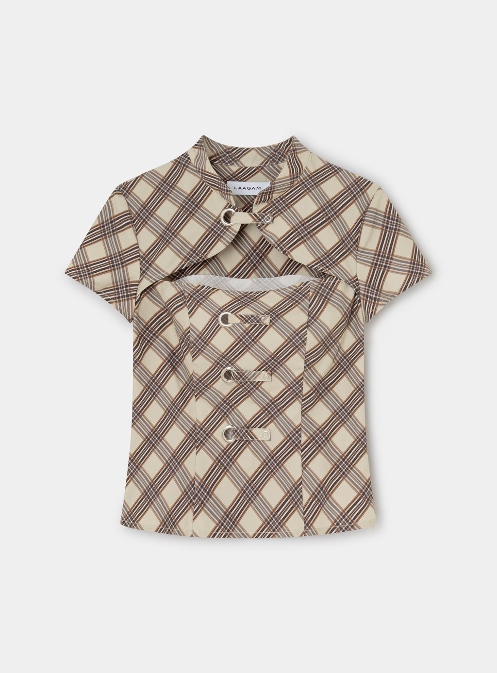 LAAGAM Ecru Check Azura Squared Mandarin Style Top