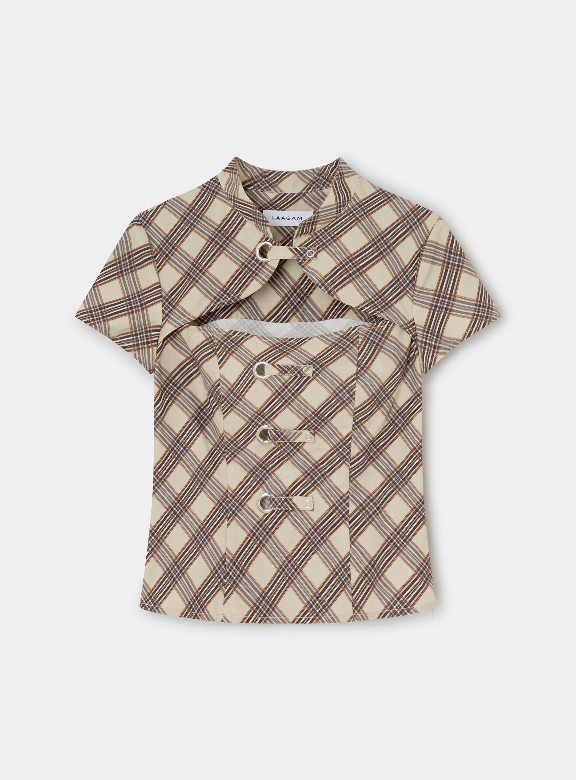 LAAGAM Ecru Check Azura Squared Mandarin Style Top