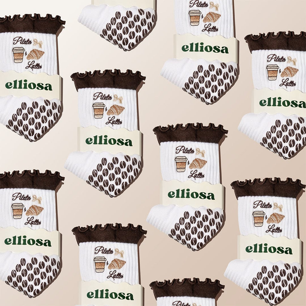 Elliosa White & Brown Pilates & Lattes Grip Socks