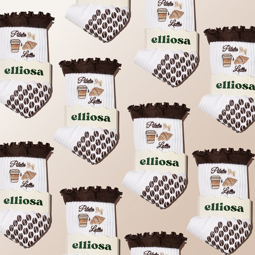 Elliosa White & Brown Pilates & Lattes Grip Socks