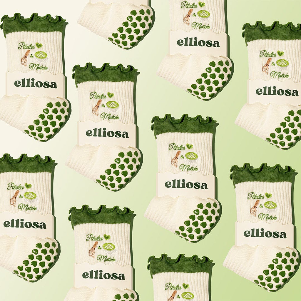 Elliosa Cream & Green Pilates & Matcha Grip Socks
