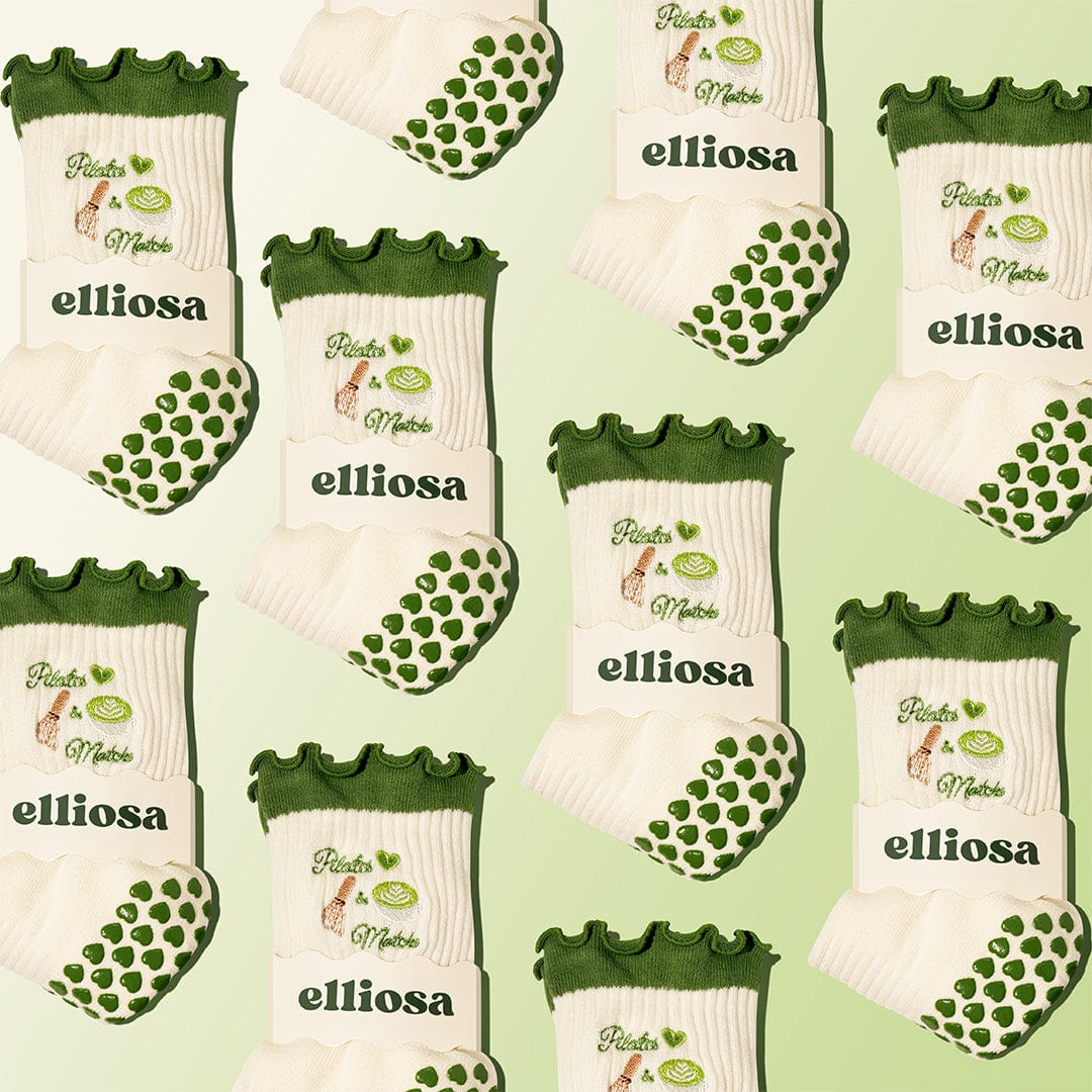 Elliosa Cream & Green Pilates & Matcha Grip Socks