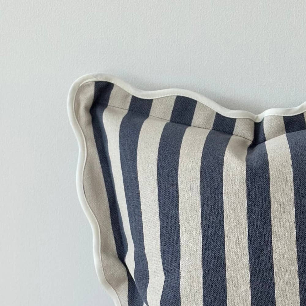 Chloe Navy Blue Bold Stripe Scalloped Edge Cushion Cover 45x45cm