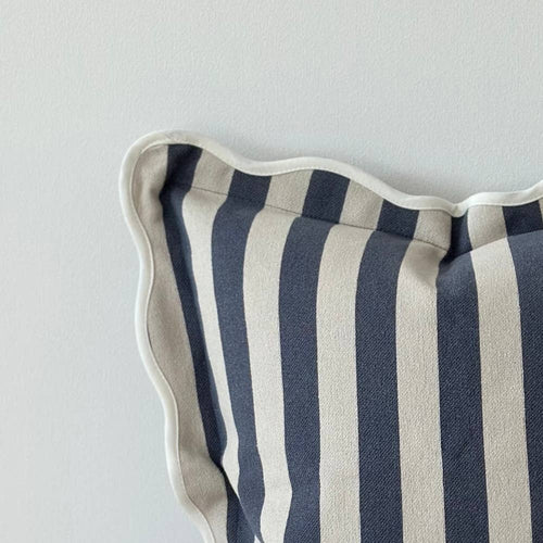 Chloe Navy Blue Bold Stripe Scalloped Edge Cushion Cover 45x45cm