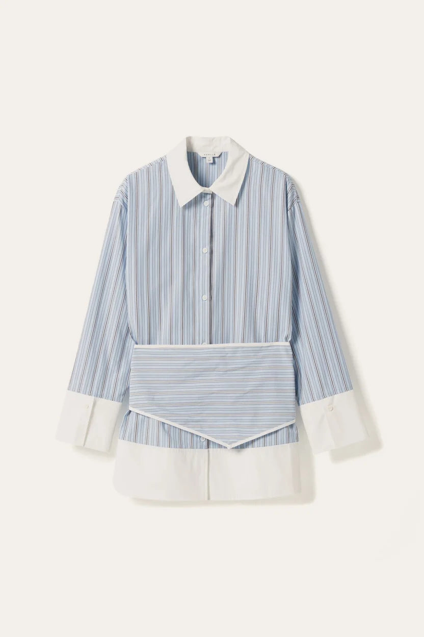 Noella Blue Stripe Marinelle Loose Fit Scarf Tie Cotton Shirt