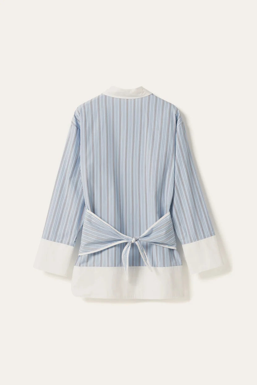 Noella Blue Stripe Marinelle Loose Fit Scarf Tie Cotton Shirt