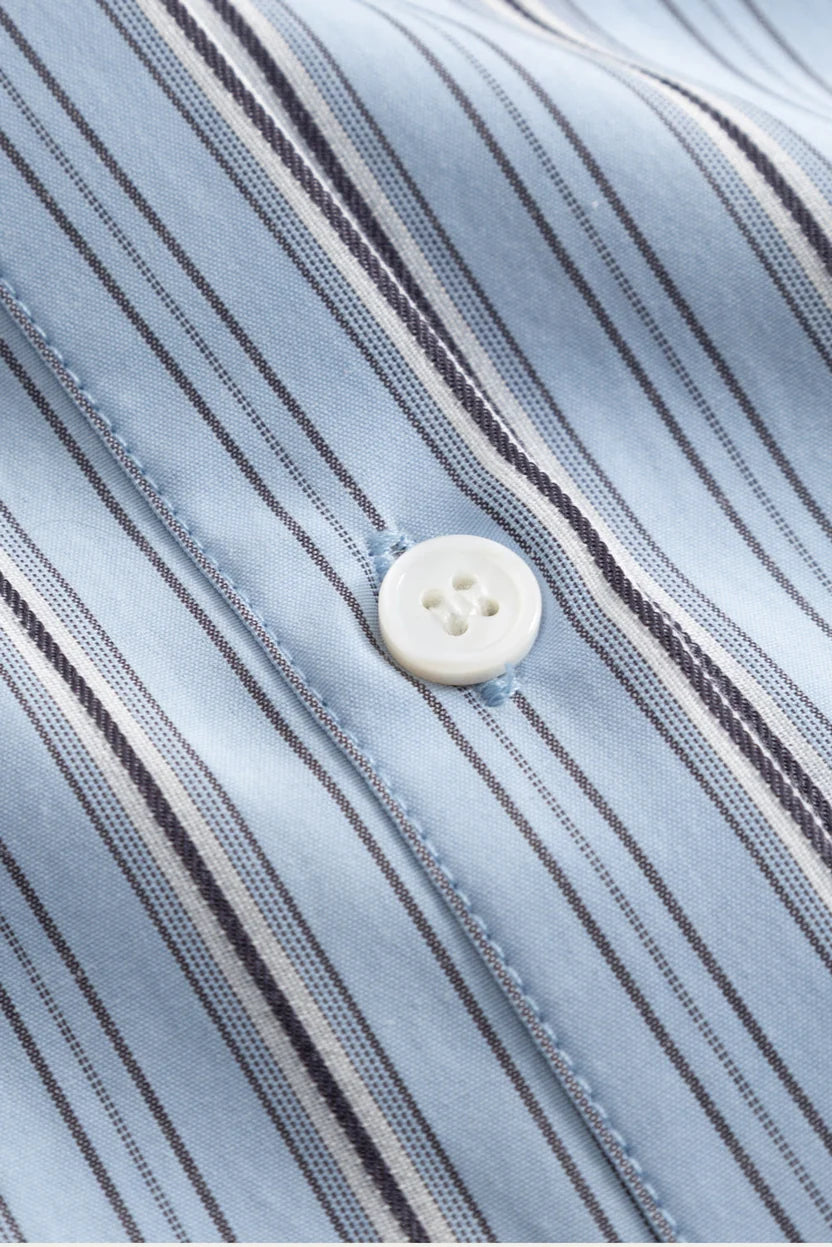 Noella Blue Stripe Marinelle Loose Fit Scarf Tie Cotton Shirt