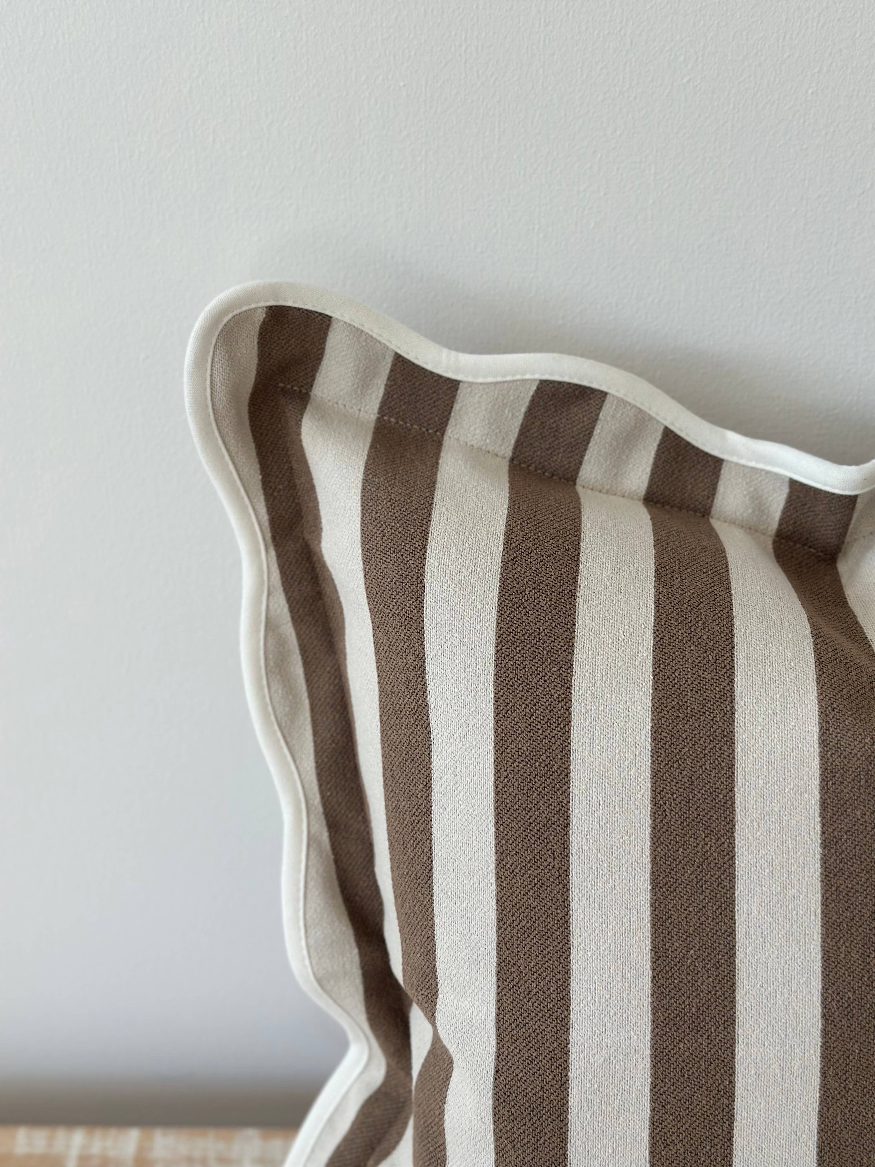 Chloe Brown Bold Stripe Scalloped Edge Cushion Cover 45x45cm
