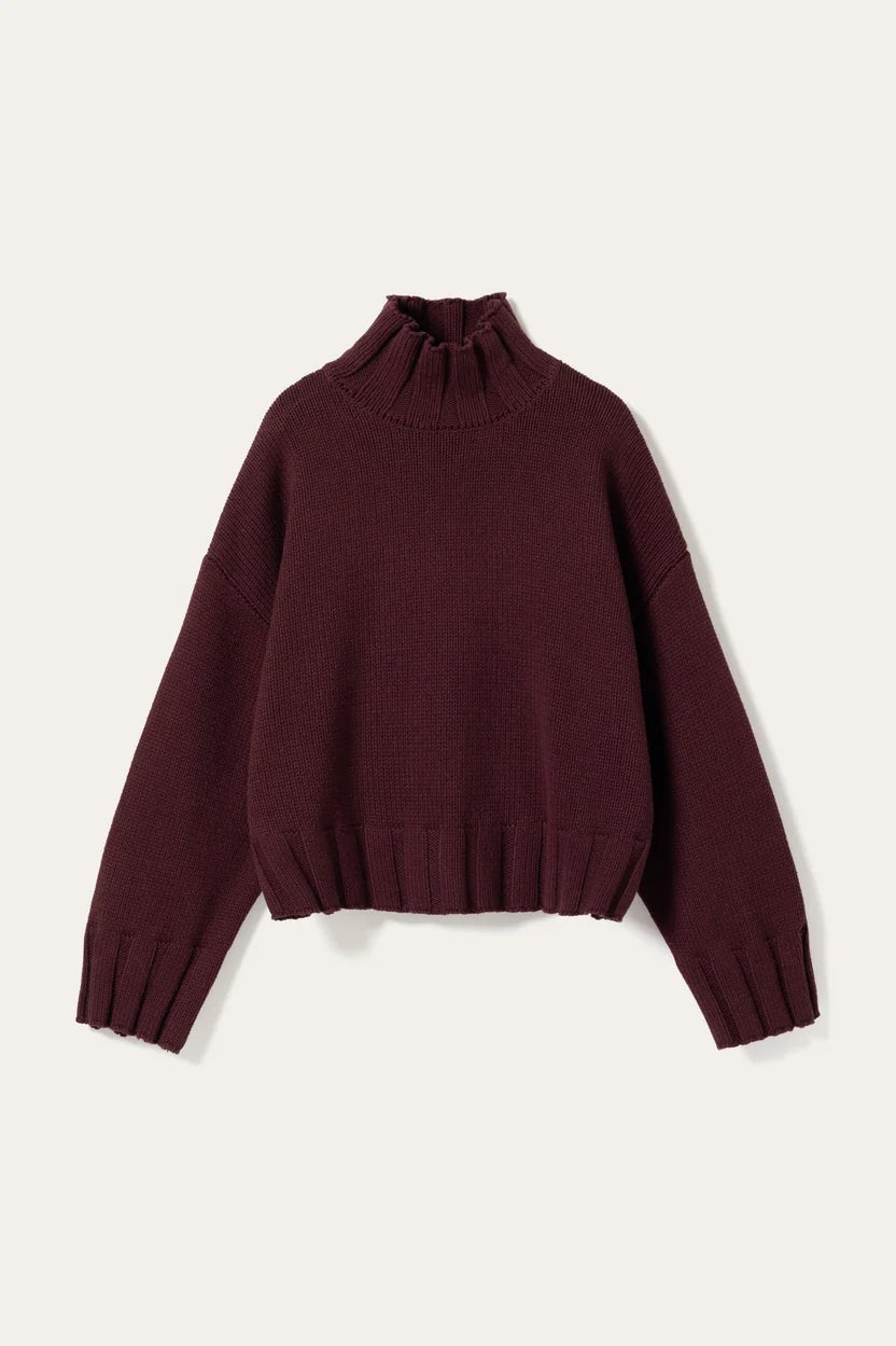 Noella Fig Purple Winter Bloom Mariya Cotton Blend Mock Neck Knit Jumper
