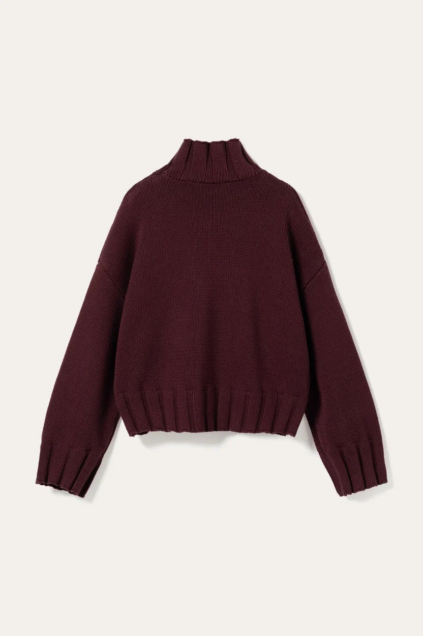 Noella Fig Purple Winter Bloom Mariya Cotton Blend Mock Neck Knit Jumper