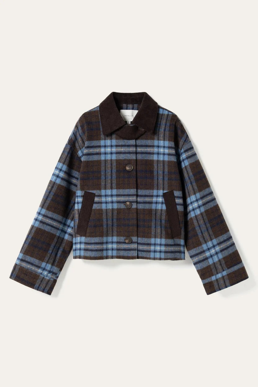 Noella Brown And Blue Check Maiya Boxy Wool Blend Jacket