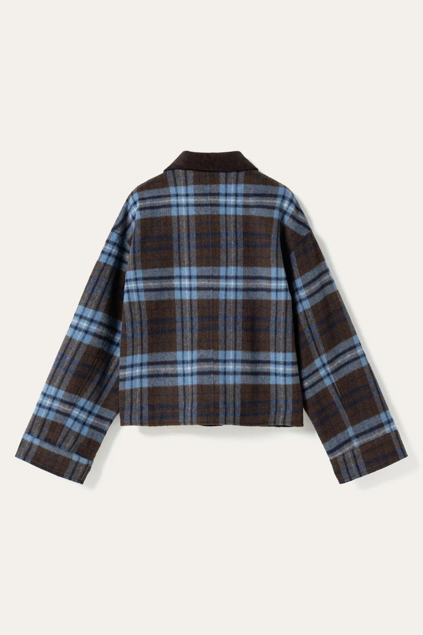 Noella Brown And Blue Check Maiya Boxy Wool Blend Jacket
