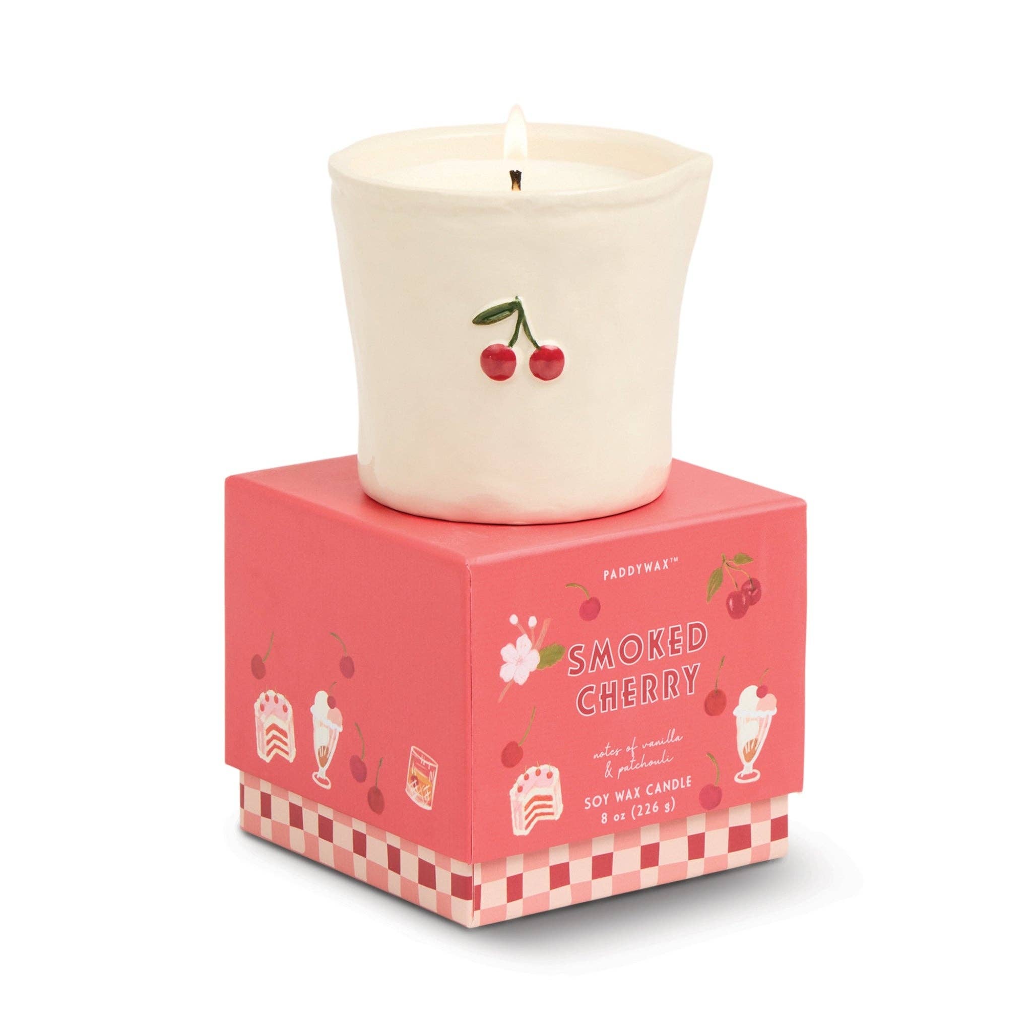 Paddywax Bistro 8oz/226g Cherry Embossed Ceramic Candle - Smoked Cherry