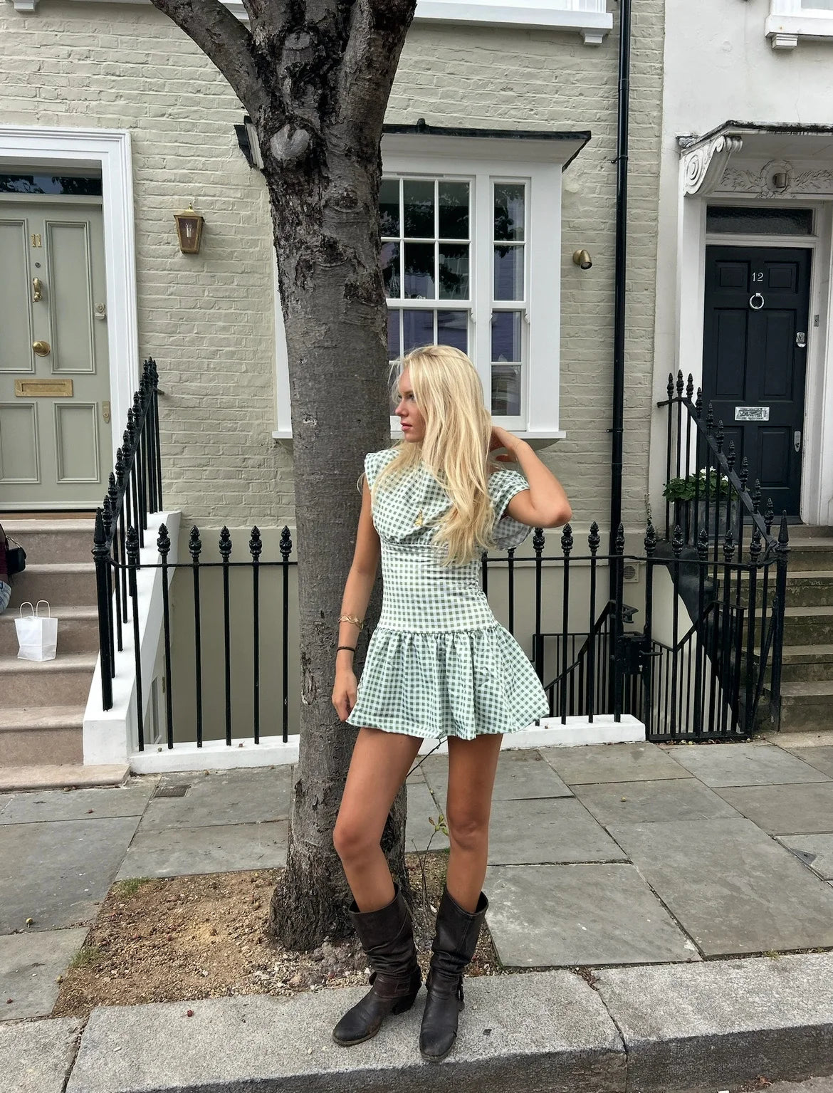 Ginny & Me Tea Green Gingham The Mini Dress