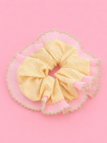 Yellow Gingham & Pink Ruffle Scrunchie
