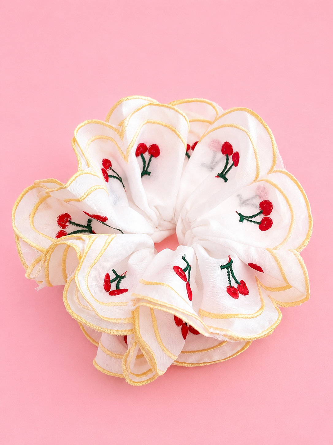 Cherry Frilly Hair Scrunchie