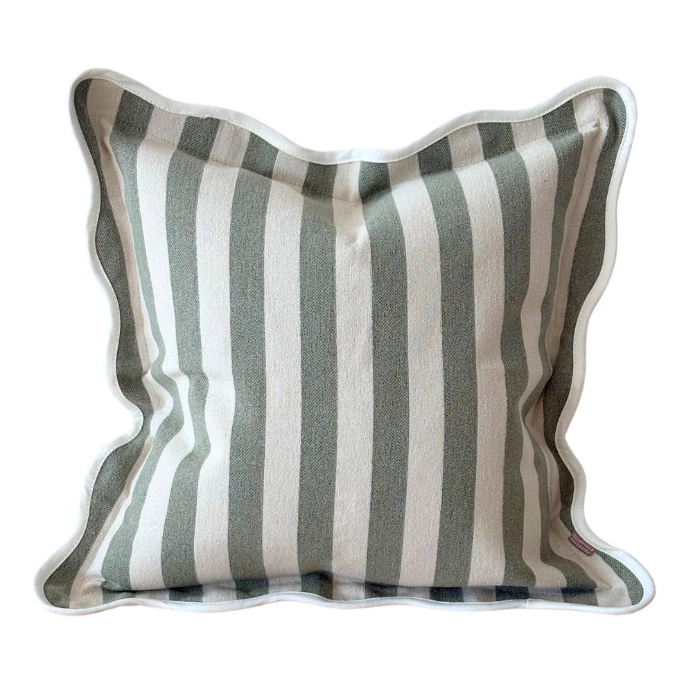 Chloe Sage Green Stripe Scalloped Edge Cushion Cover 45x45