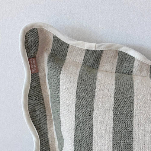Chloe Sage Bold Stripe Scalloped Edge Cushion Cover 50x30cm