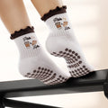 Elliosa White & Brown Pilates & Lattes Grip Socks
