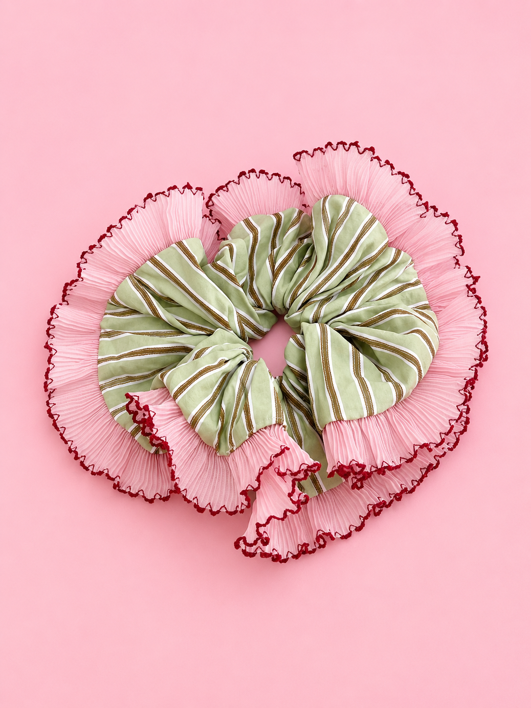 Green & Brown Stripe Scrunchie