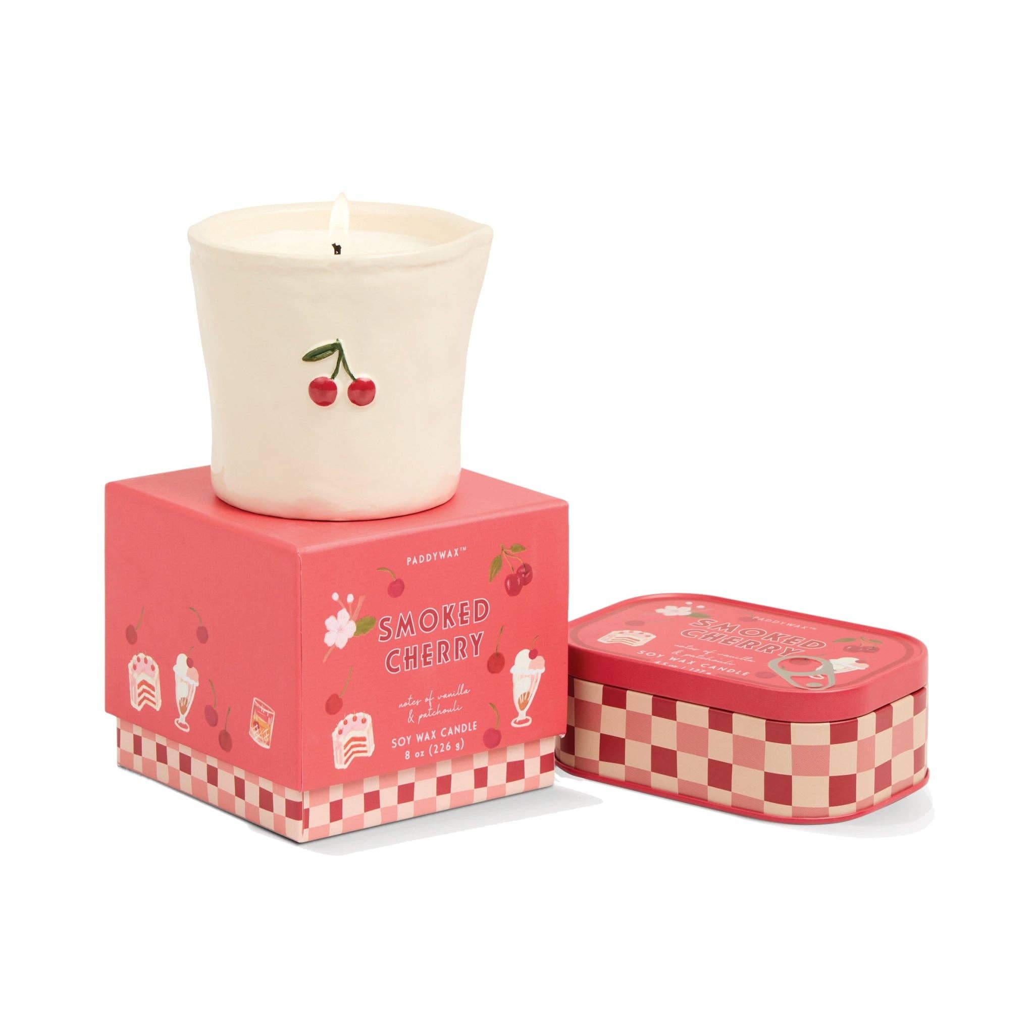 Paddywax Bistro 8oz/226g Cherry Embossed Ceramic Candle - Smoked Cherry