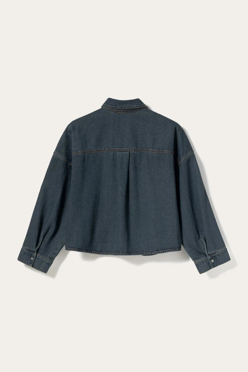 Noella Vintage Blue Wash Lirinnah Cotton Denim Tie Neck Shirt