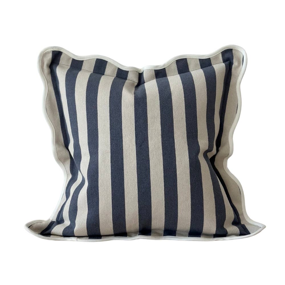 Chloe Navy Blue Bold Stripe Scalloped Edge Cushion Cover 45x45cm
