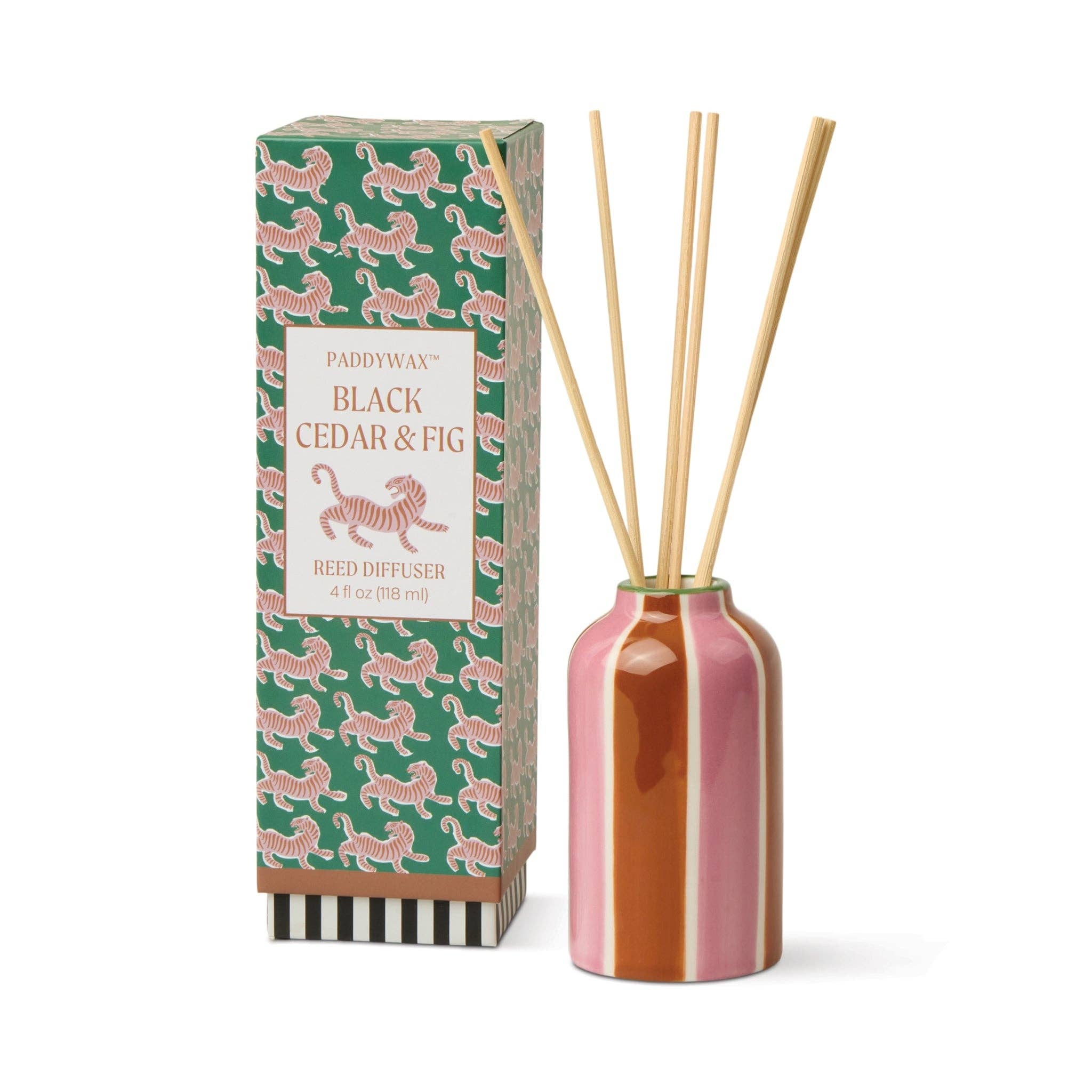 A Dopo 4fl oz./118ml  Tiger Ceramic Diffuser - Black Cedar & Fig