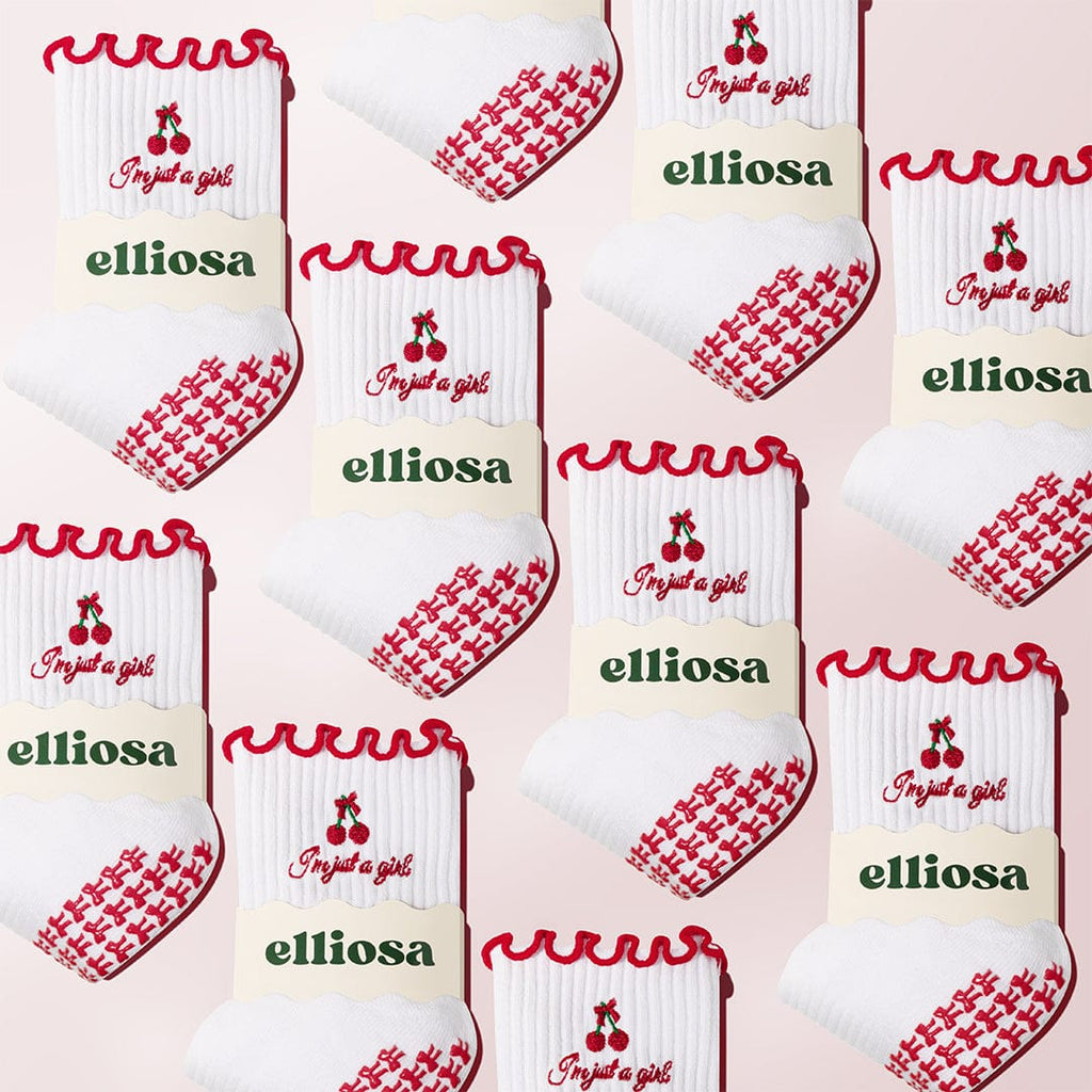 Elliosa Cream & Red I'm Just A Girl Pilates Grip Socks