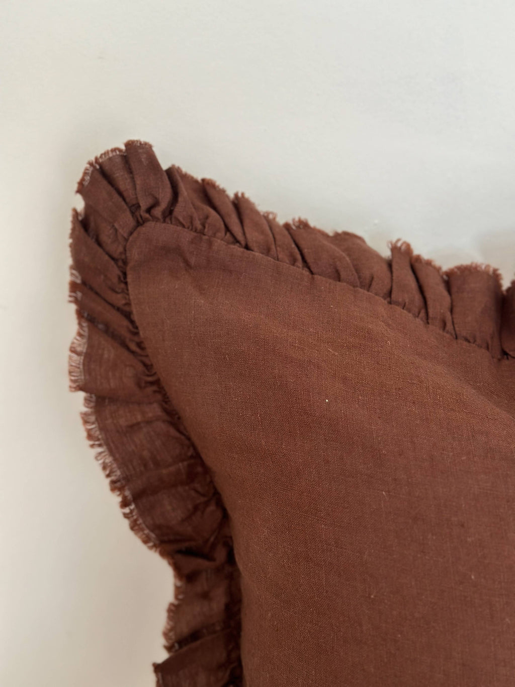 Hallie Dark Brown Ruffled Linen Cushion Cover 45x45cm