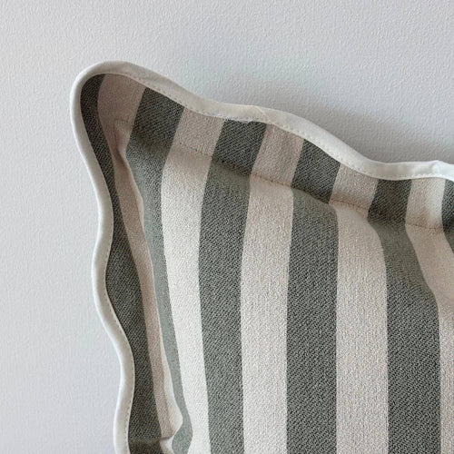 Chloe Sage Green Stripe Scalloped Edge Cushion Cover 45x45
