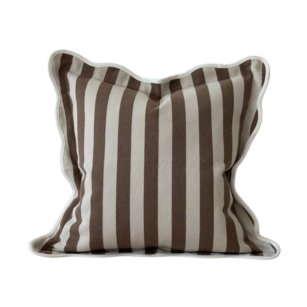 Chloe Brown Bold Stripe Scalloped Edge Cushion Cover 45x45cm