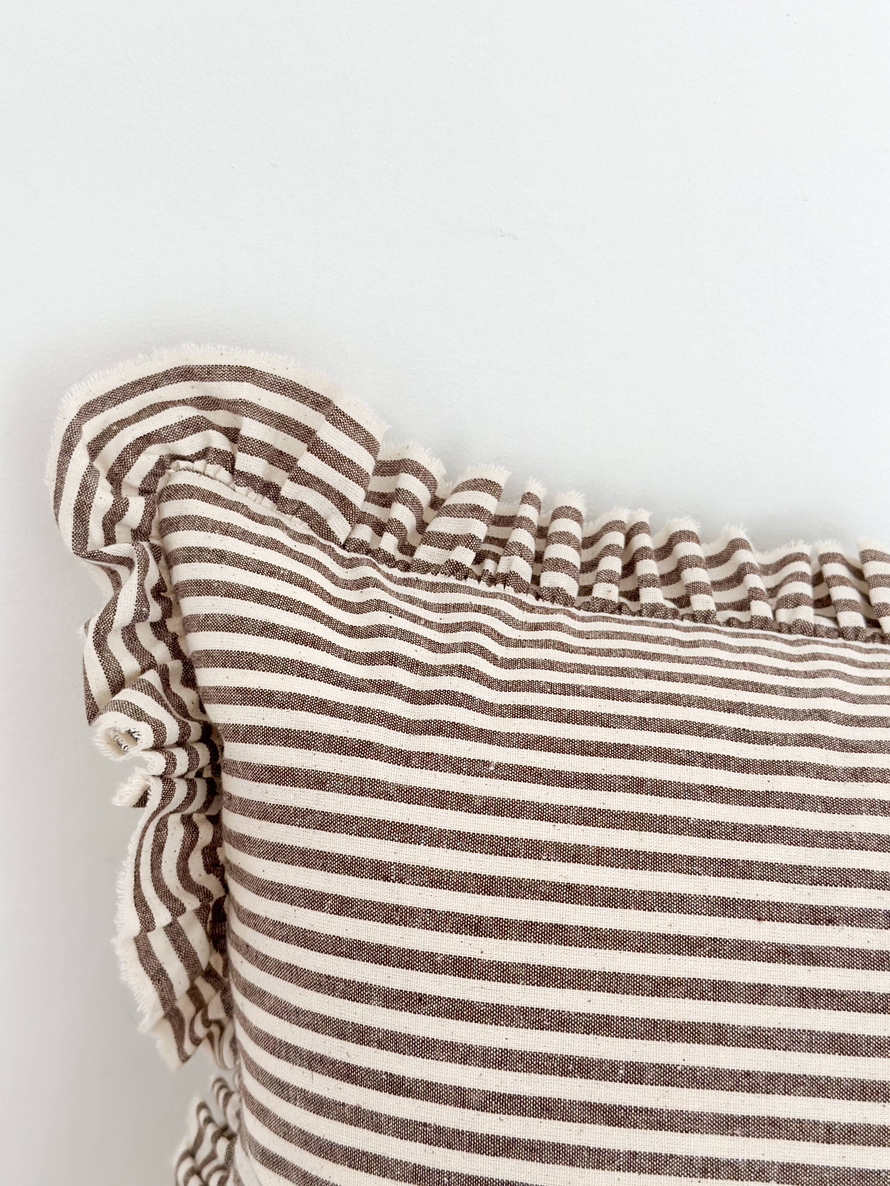 Darcy Dark Brown Stripe Ruffle Cotton Cushion Cover 50x30