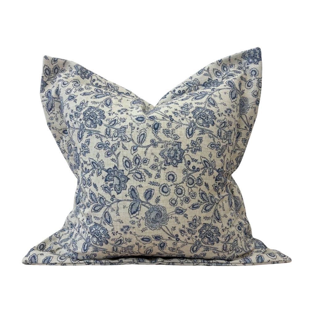 Ellenvale Interiors Blue Floral Aria Flanged Edge Cushion Cover 45x45