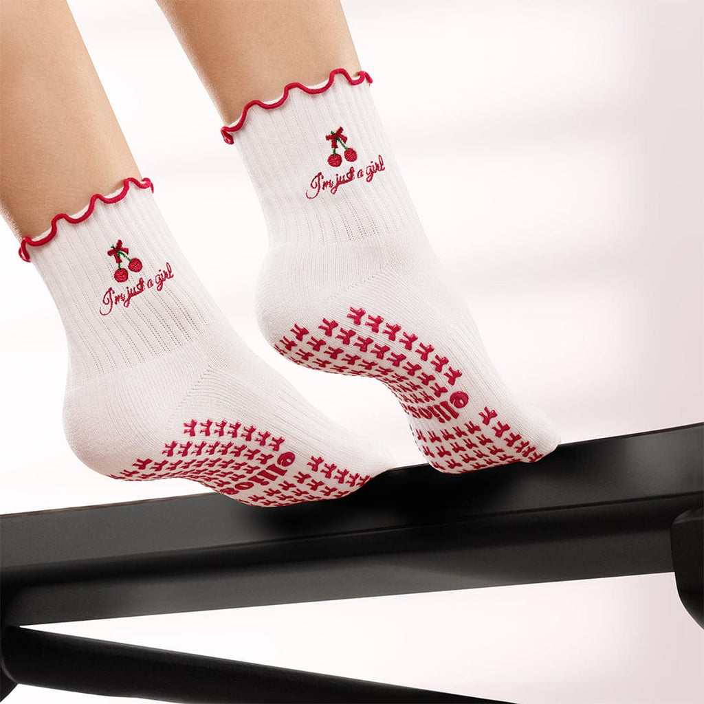 Elliosa Cream & Red I'm Just A Girl Pilates Grip Socks