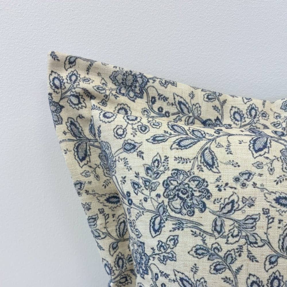 Ellenvale Interiors Blue Floral Aria Flanged Edge Cushion Cover 45x45