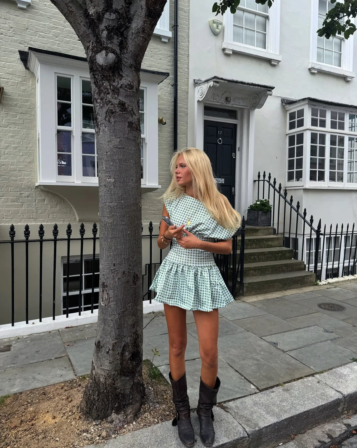 Ginny & Me Tea Green Gingham The Mini Dress