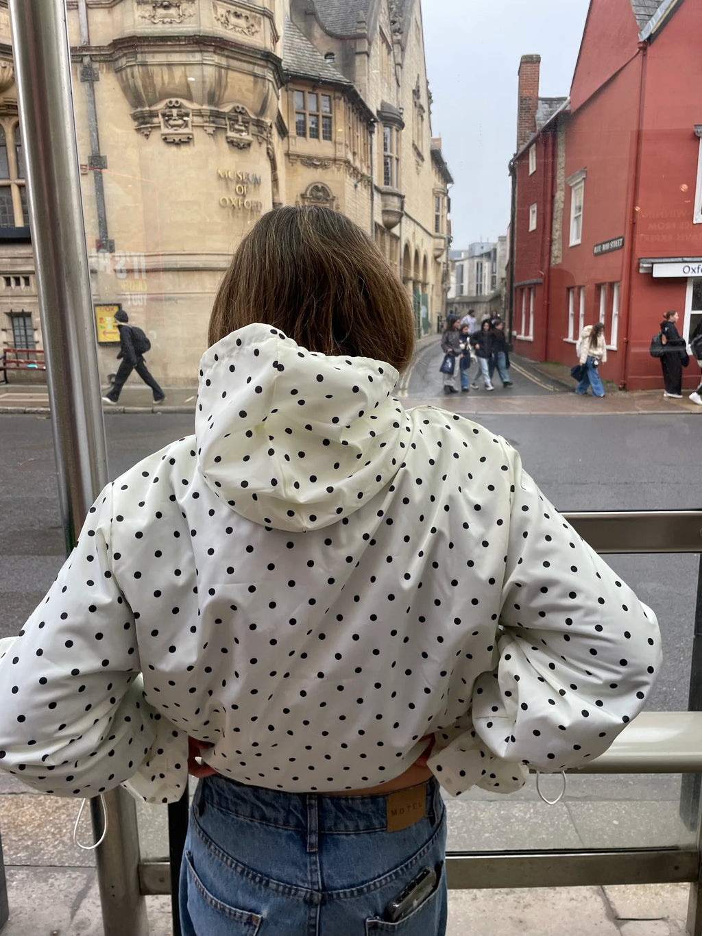 Ginny & Me Cream And Navy Blue Polka Dot Waterproof Windbreaker Jacket