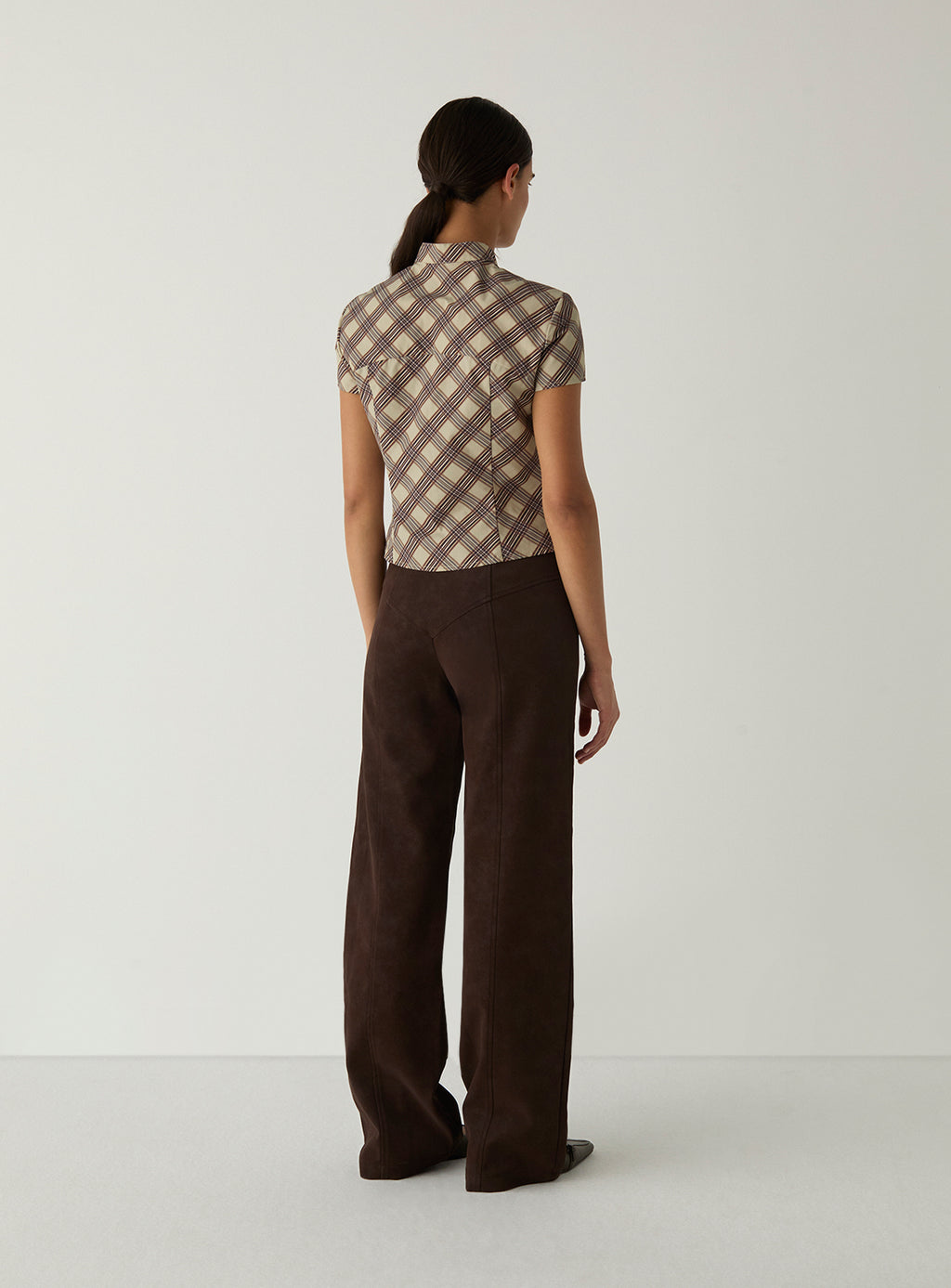 LAAGAM Ecru Check Azura Squared Mandarin Style Top