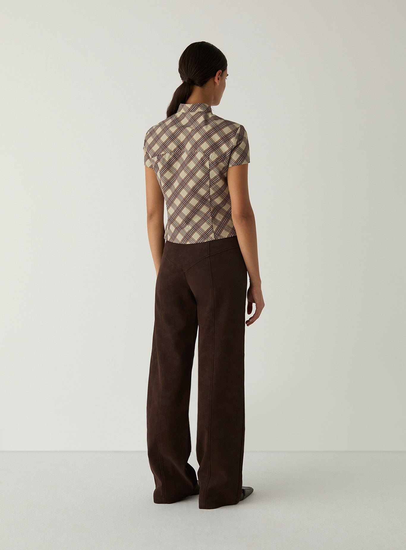 LAAGAM Ecru Check Azura Squared Mandarin Style Top