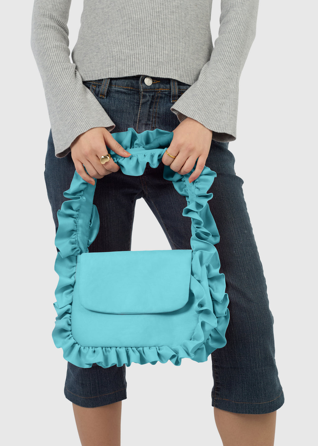 BAGGY London Aqua Blue Baguette Flap Bag