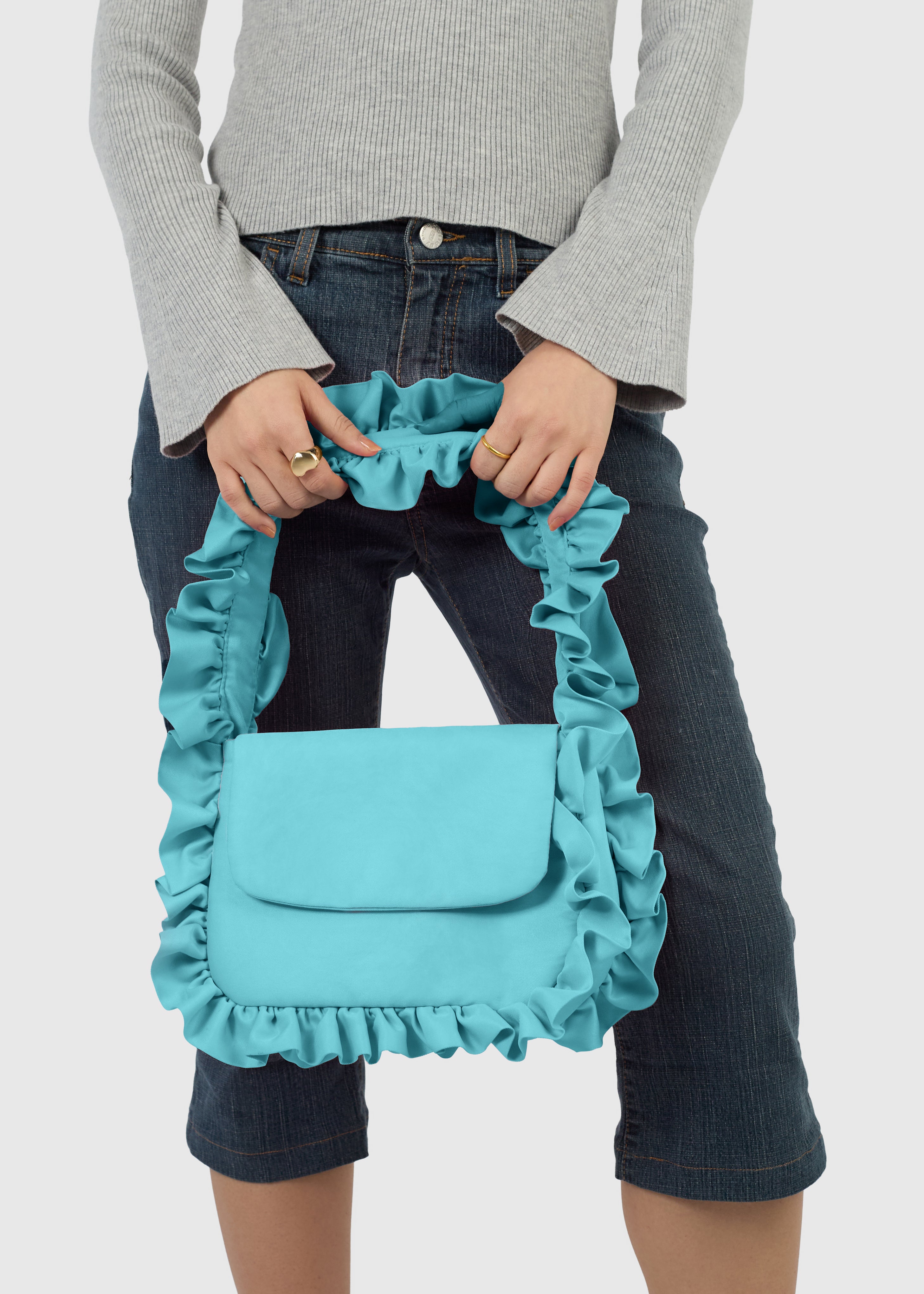 BAGGY London Aqua Blue Baguette Flap Bag