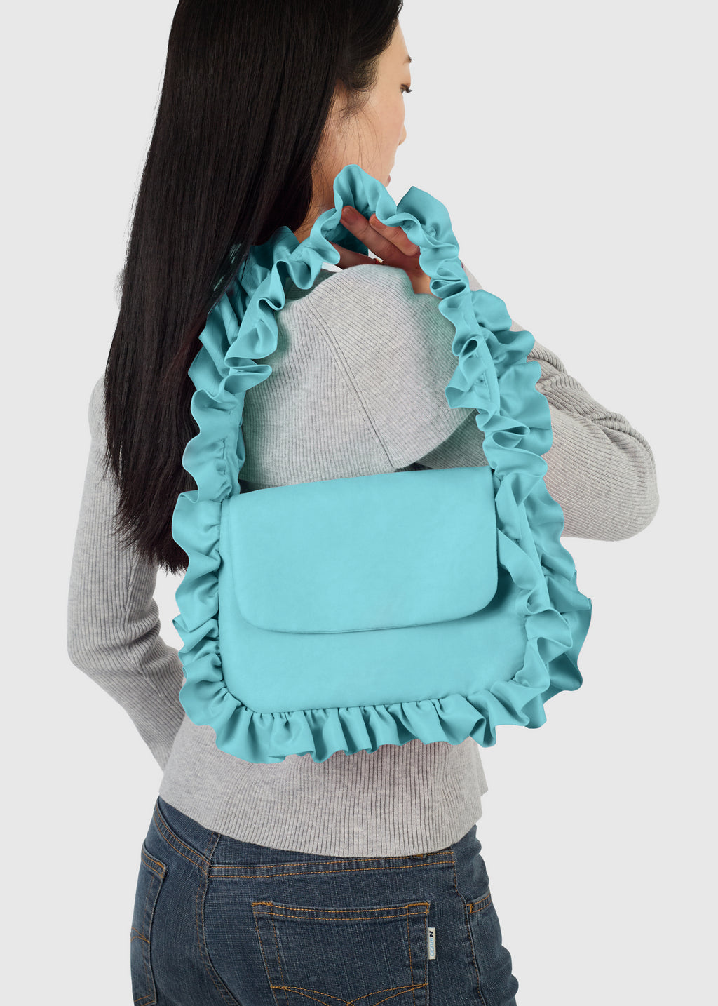 BAGGY London Aqua Blue Baguette Flap Bag