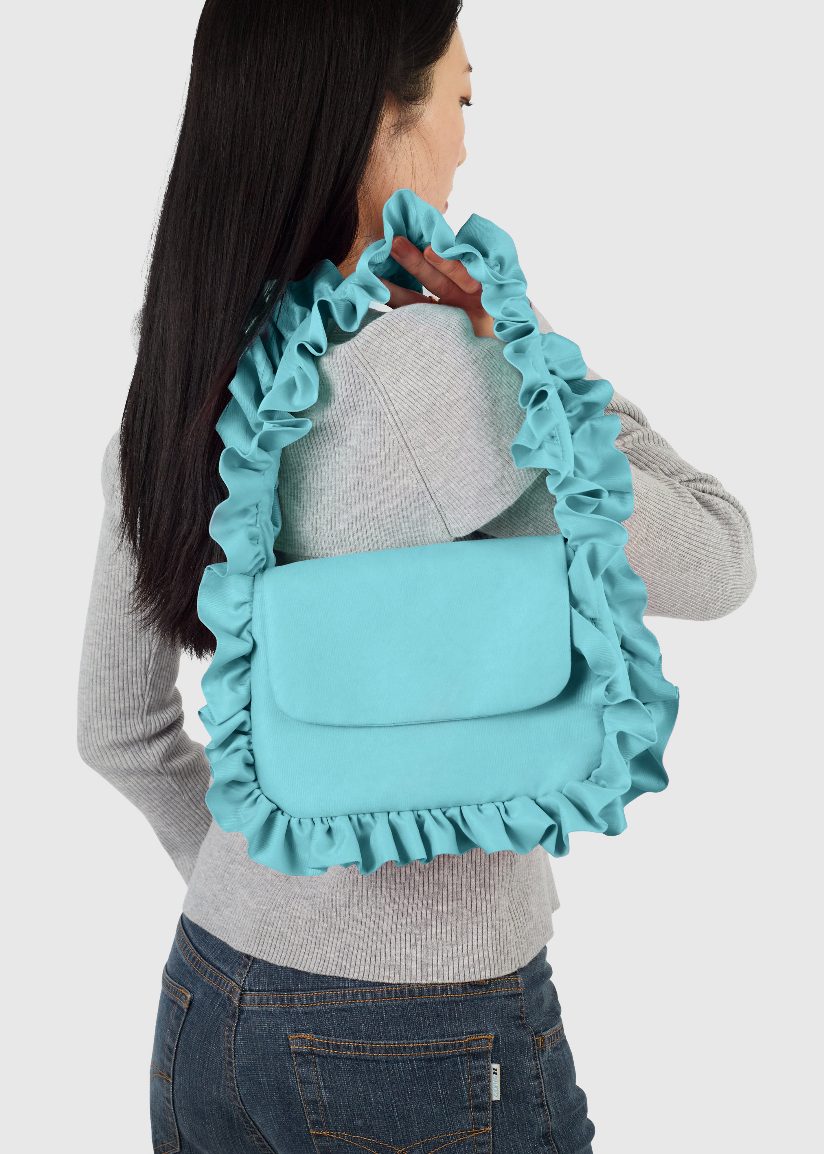 BAGGY London Aqua Blue Baguette Flap Bag