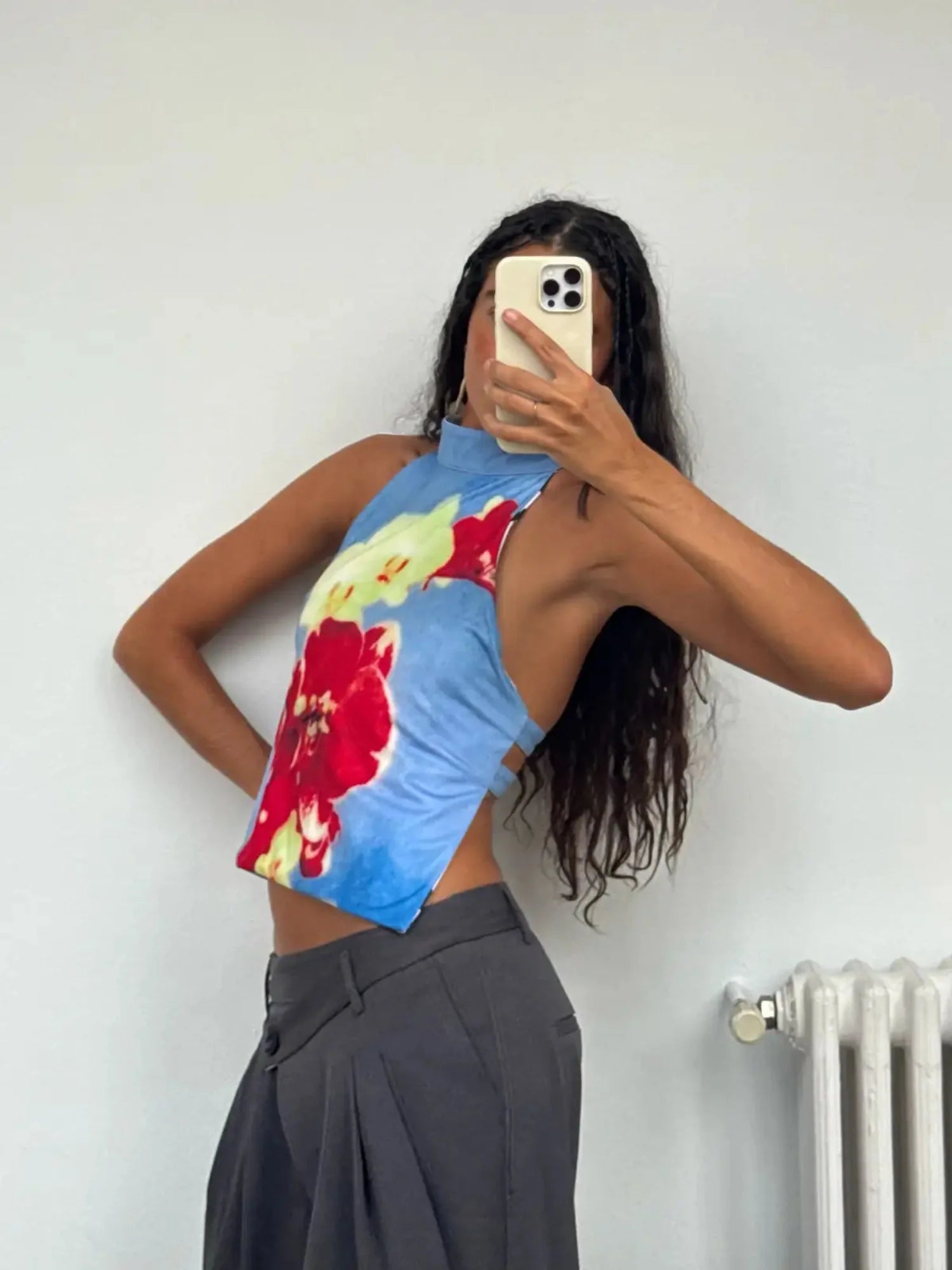 Susmies Blue & White Floral Camelia Reversible Top