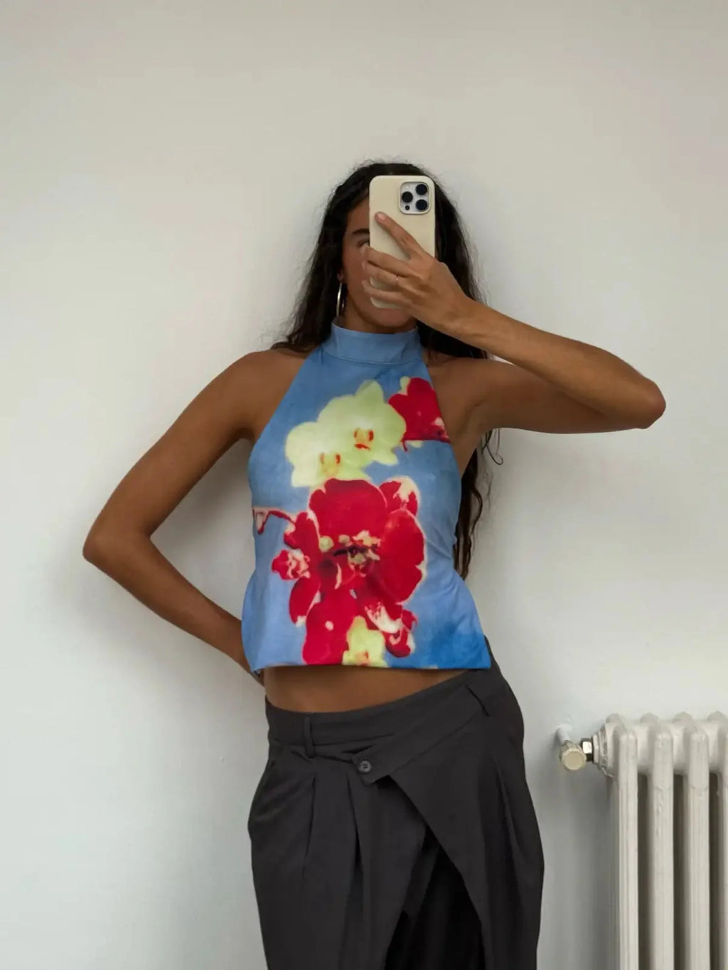 Susmies Blue & White Floral Camelia Reversible Top